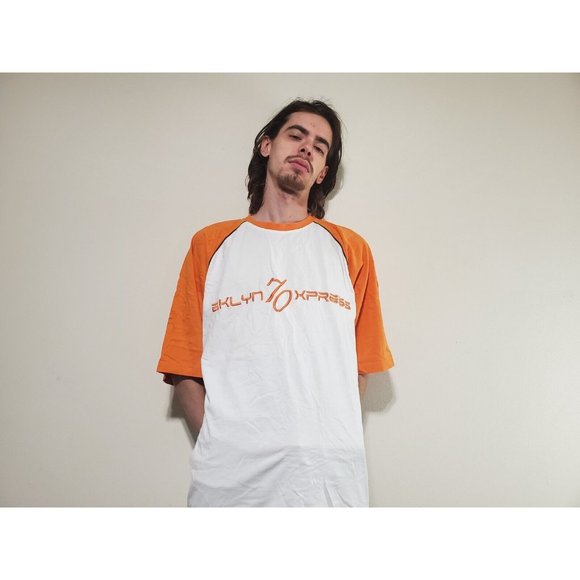 BX 70 BKLYN XPRESS Embroidered Logo Orange White Brown Accent Shirt Men's XL - Picture 3 of 7